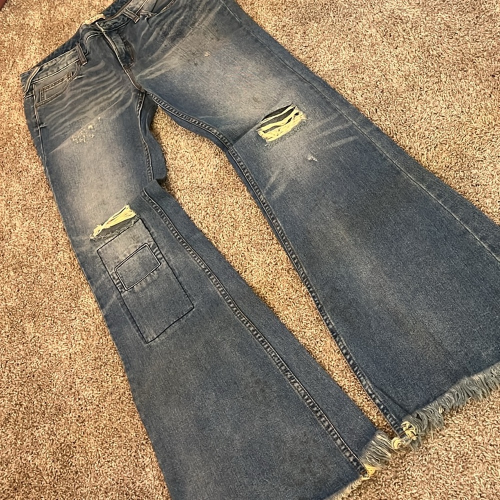Free people patchwork flare distressed jeans 30 - image 5
